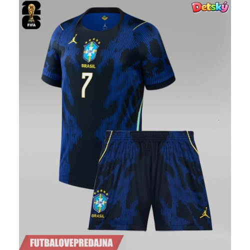 Lacne Dětský Futbalové dres Brazília Vinicius Junior #7 MS 2026 Krátky Rukáv - Preč (+ trenírky)
